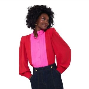 Tuckernuck X India Hicks Scarlet and Hot Pink Grove Blouse NWT Size Medium